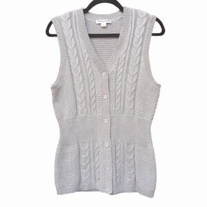 PENDLETON | Grey Cable Knit Button Up Sweater Vest V-Neck Cardigan Preppy Ivy S